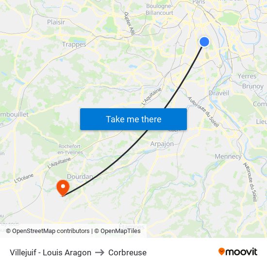 Villejuif - Louis Aragon to Corbreuse map