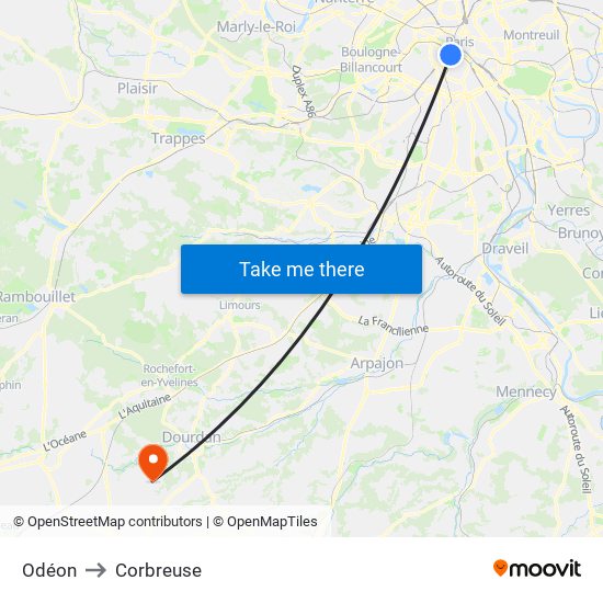 Odéon to Corbreuse map