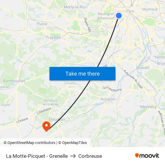 La Motte-Picquet - Grenelle to Corbreuse map