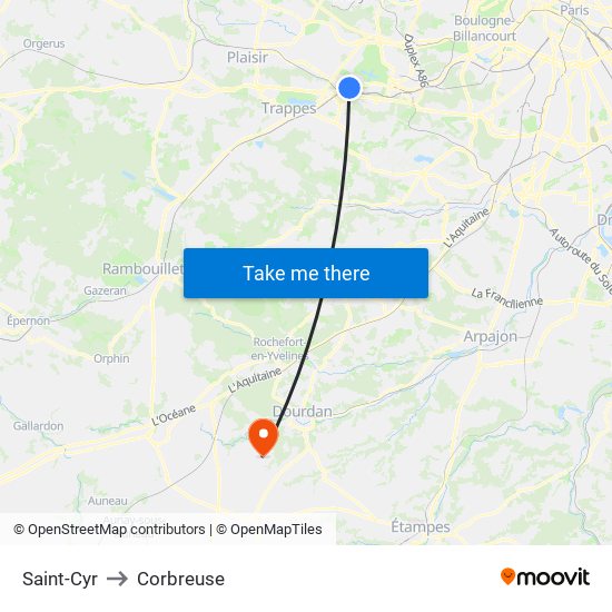 Saint-Cyr to Corbreuse map