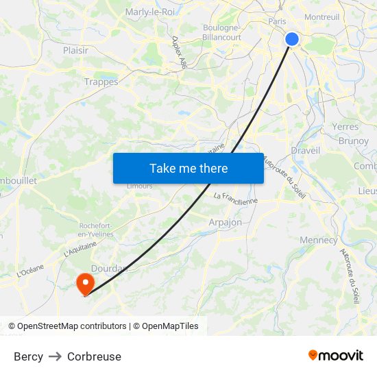 Bercy to Corbreuse map
