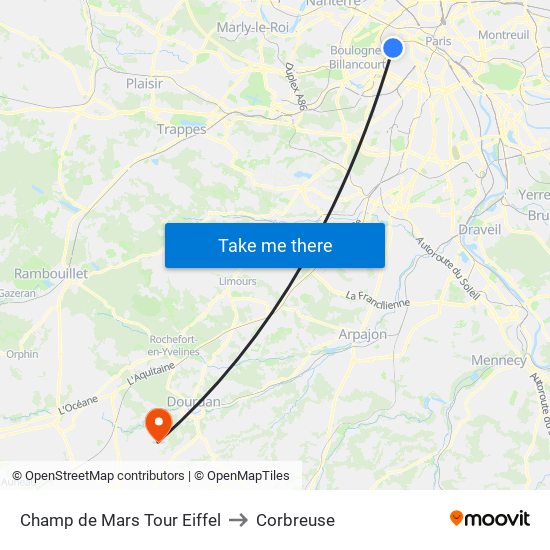 Champ de Mars Tour Eiffel to Corbreuse map