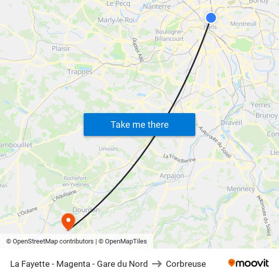 La Fayette - Magenta - Gare du Nord to Corbreuse map