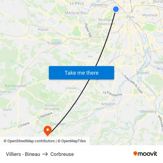 Villiers - Bineau to Corbreuse map