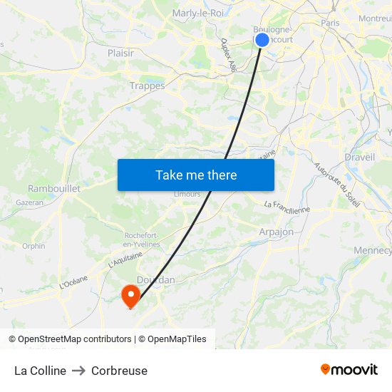 La Colline to Corbreuse map