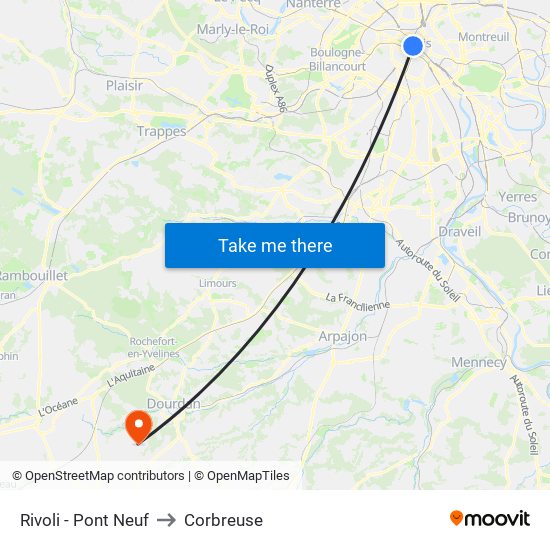 Rivoli - Pont Neuf to Corbreuse map