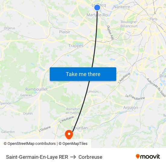 Saint-Germain-En-Laye RER to Corbreuse map