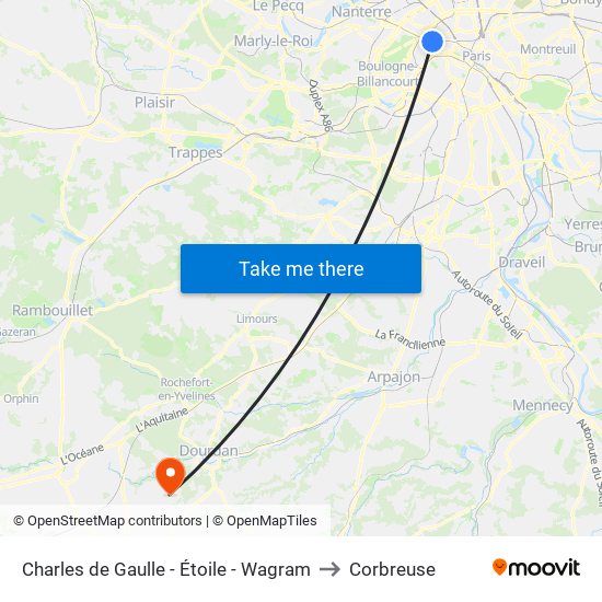 Charles de Gaulle - Étoile - Wagram to Corbreuse map