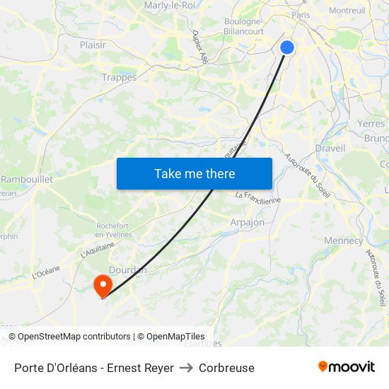 Porte D'Orléans - Ernest Reyer to Corbreuse map