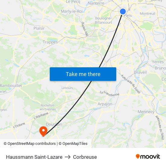 Haussmann Saint-Lazare to Corbreuse map