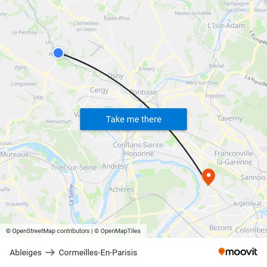 Ableiges to Cormeilles-En-Parisis map