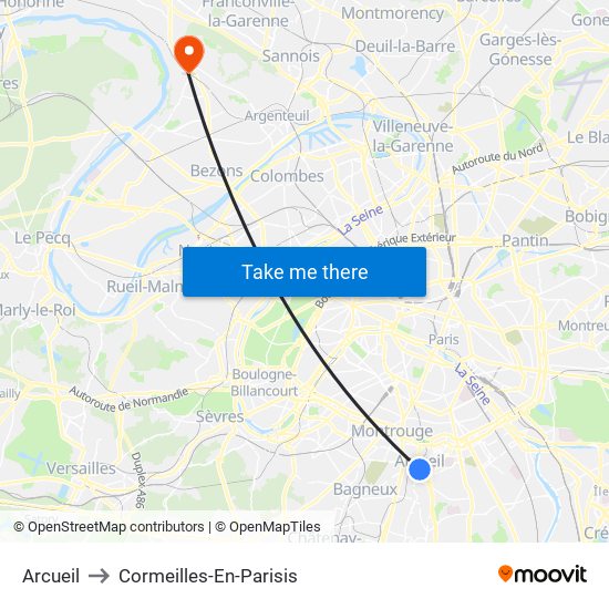 Arcueil to Cormeilles-En-Parisis map