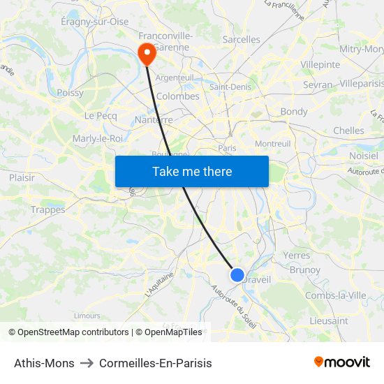 Athis-Mons to Cormeilles-En-Parisis map