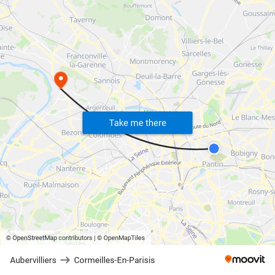 Aubervilliers to Cormeilles-En-Parisis map