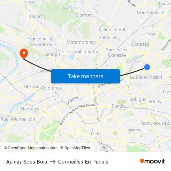 Aulnay-Sous-Bois to Cormeilles-En-Parisis map