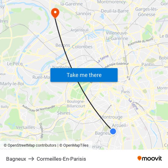 Bagneux to Cormeilles-En-Parisis map