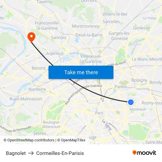 Bagnolet to Cormeilles-En-Parisis map