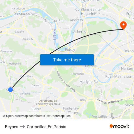 Beynes to Cormeilles-En-Parisis map