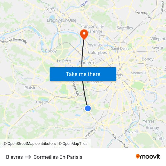 Bievres to Cormeilles-En-Parisis map