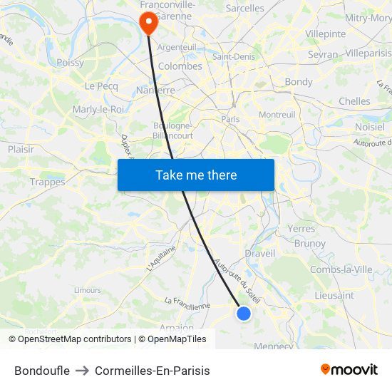 Bondoufle to Cormeilles-En-Parisis map