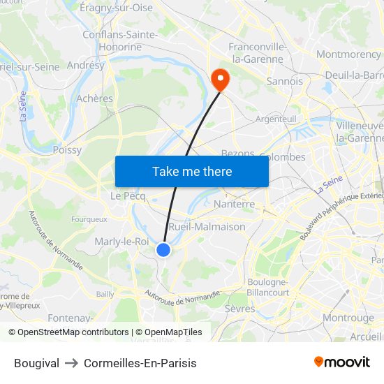 Bougival to Cormeilles-En-Parisis map