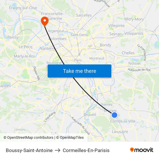 Boussy-Saint-Antoine to Cormeilles-En-Parisis map