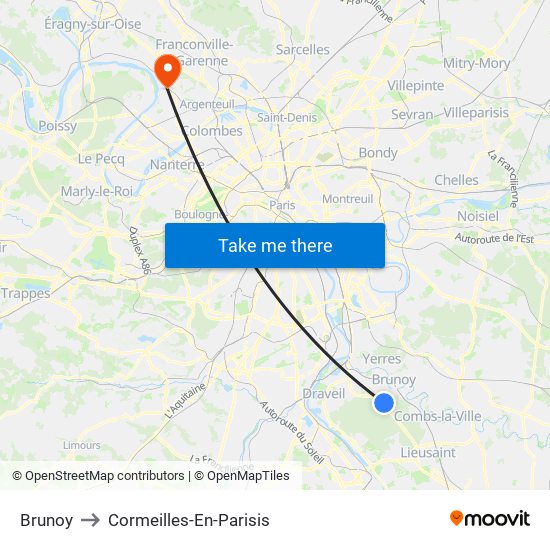 Brunoy to Cormeilles-En-Parisis map
