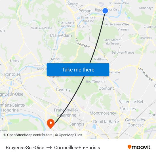 Bruyeres-Sur-Oise to Cormeilles-En-Parisis map