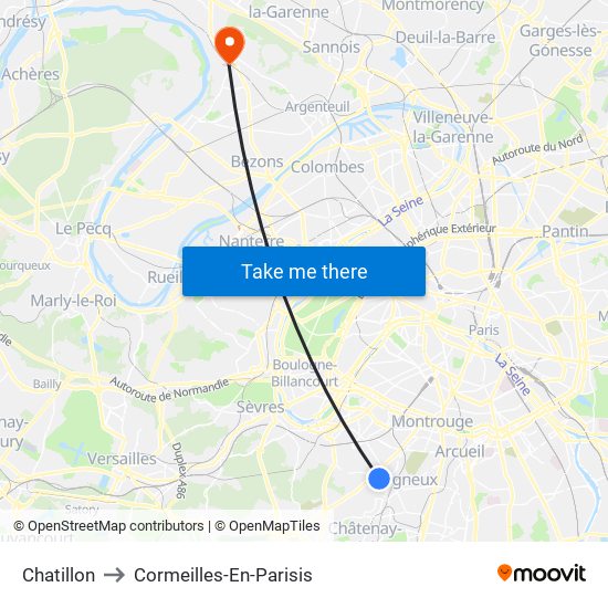 Chatillon to Cormeilles-En-Parisis map