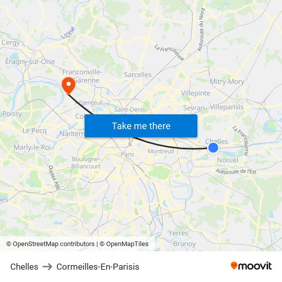 Chelles to Cormeilles-En-Parisis map