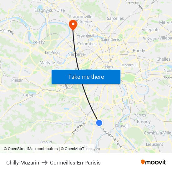 Chilly-Mazarin to Cormeilles-En-Parisis map