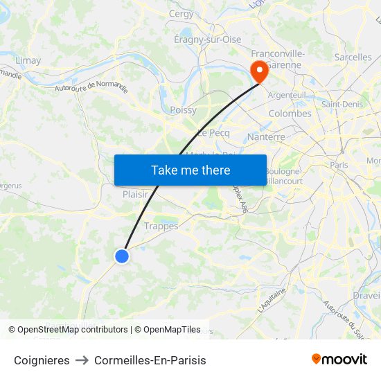 Coignieres to Cormeilles-En-Parisis map