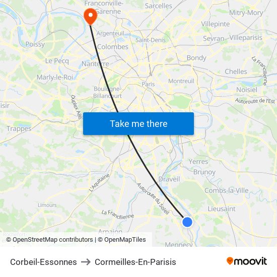 Corbeil-Essonnes to Cormeilles-En-Parisis map