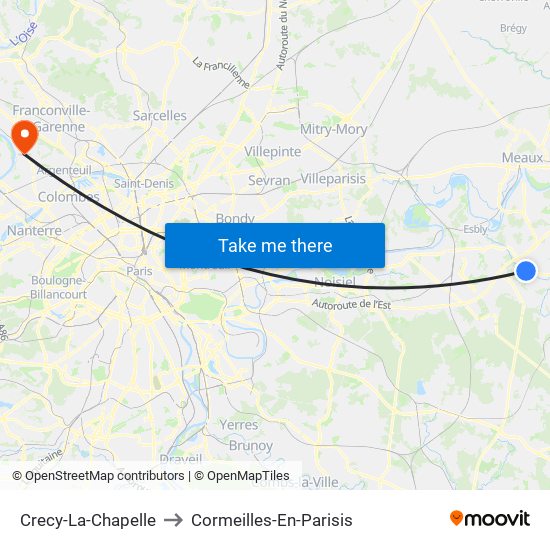 Crecy-La-Chapelle to Cormeilles-En-Parisis map
