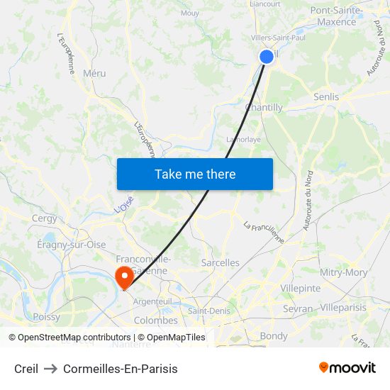 Creil to Cormeilles-En-Parisis map