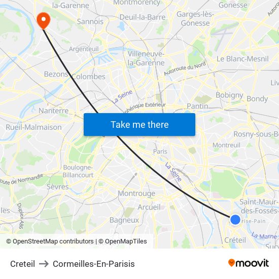 Creteil to Cormeilles-En-Parisis map