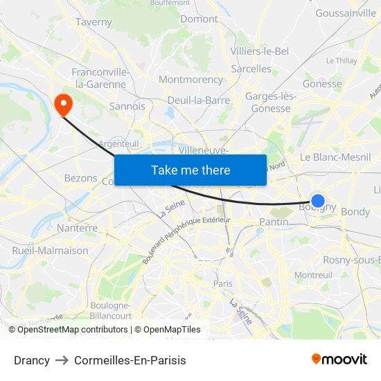 Drancy to Cormeilles-En-Parisis map
