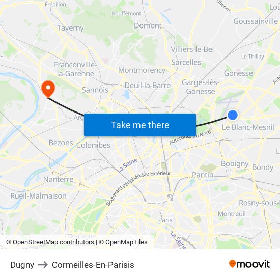 Dugny to Cormeilles-En-Parisis map