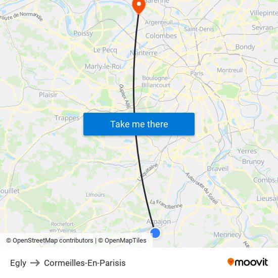 Egly to Cormeilles-En-Parisis map