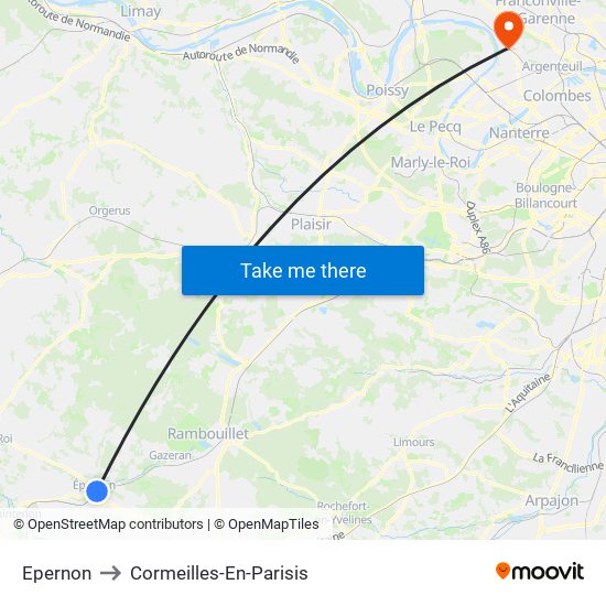 Epernon to Cormeilles-En-Parisis map