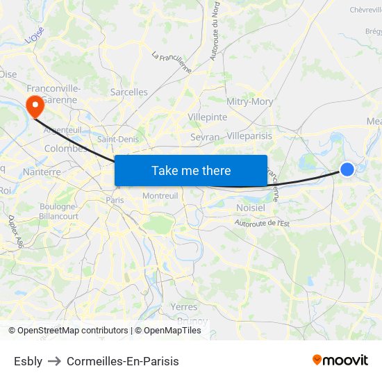 Esbly to Cormeilles-En-Parisis map