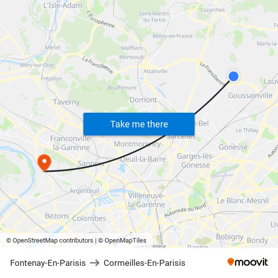 Fontenay-En-Parisis to Cormeilles-En-Parisis map