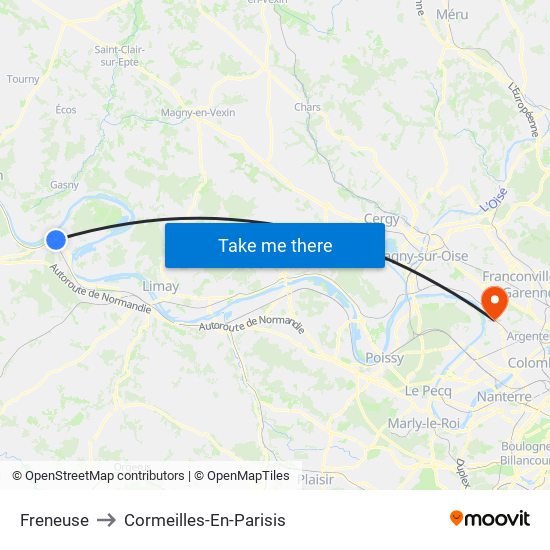 Freneuse to Cormeilles-En-Parisis map