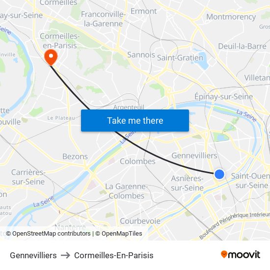 Gennevilliers to Cormeilles-En-Parisis map