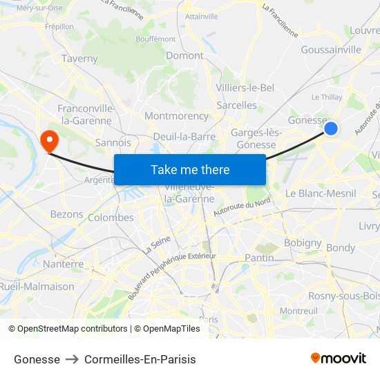 Gonesse to Cormeilles-En-Parisis map