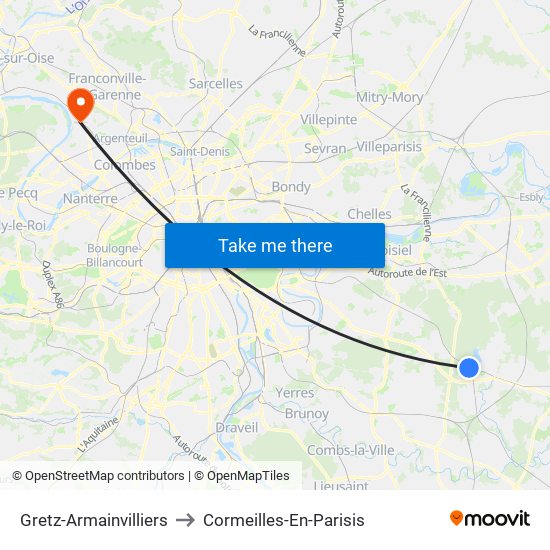Gretz-Armainvilliers to Cormeilles-En-Parisis map