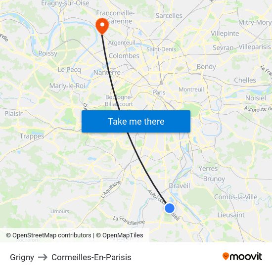 Grigny to Cormeilles-En-Parisis map