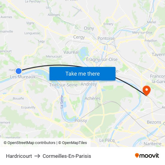 Hardricourt to Cormeilles-En-Parisis map