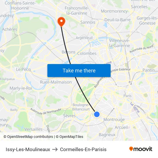 Issy-Les-Moulineaux to Cormeilles-En-Parisis map