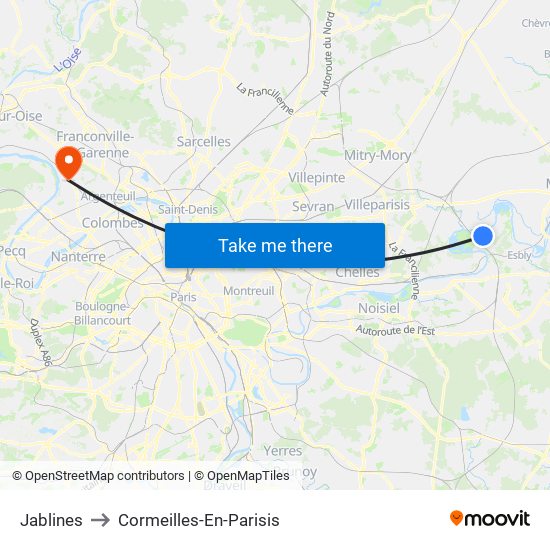 Jablines to Cormeilles-En-Parisis map